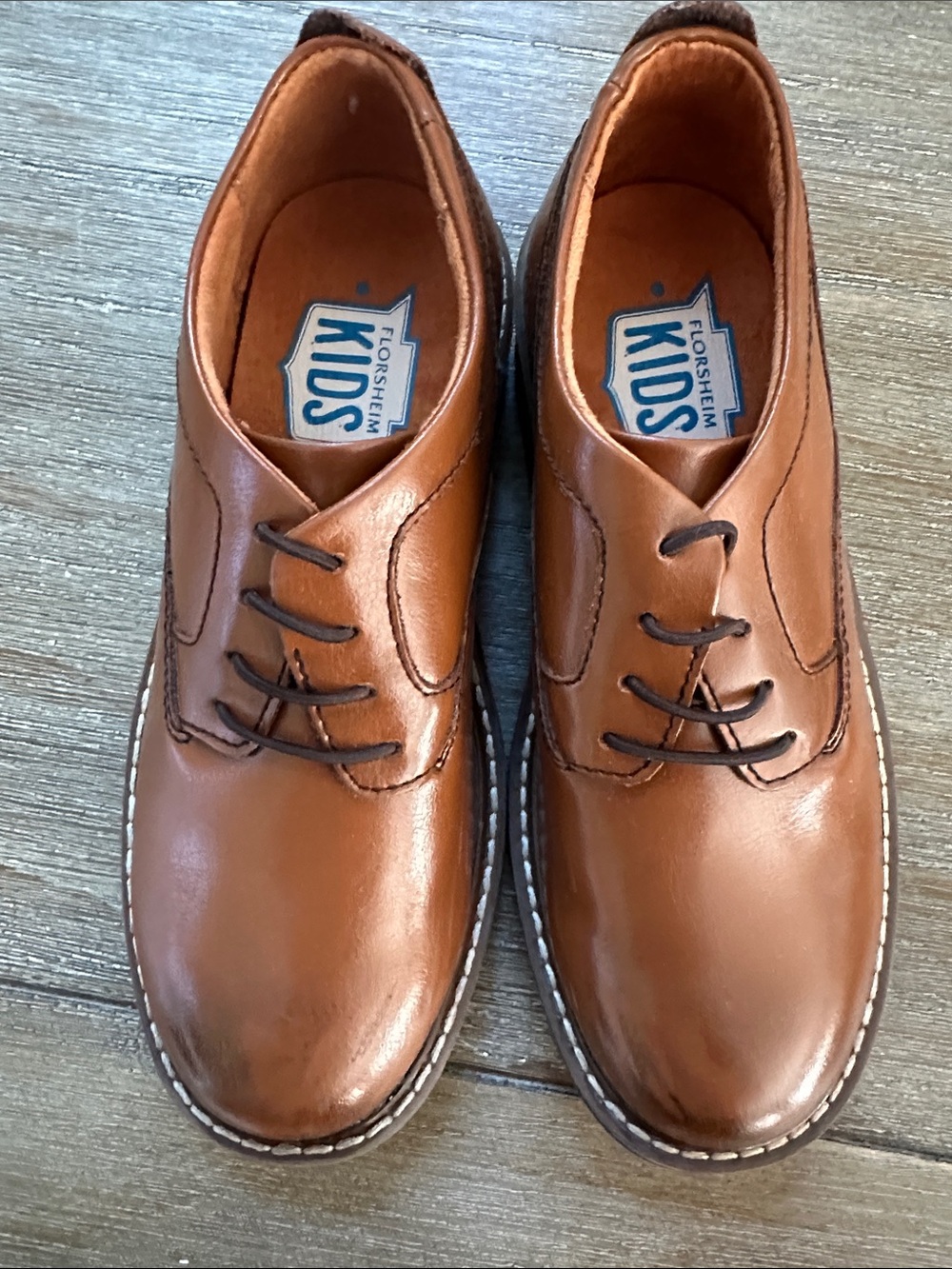 Florsheim Kids Tan Leather Upper Slip-on Oxfords, Sz 2 Big Kids